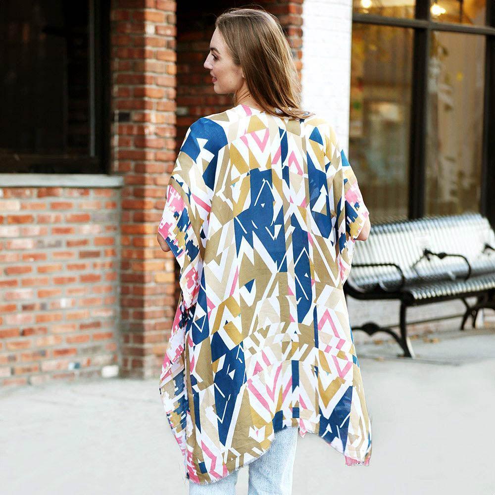 Khaki Abstract Cover Up Kimono Poncho - Jewelry Store by Erik Rayo
