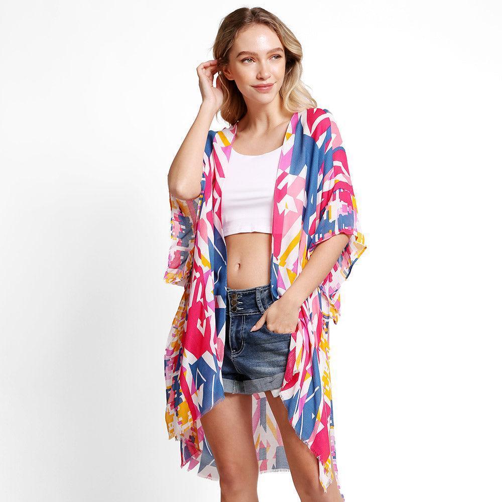 Red Abstract Cover Up Kimono Poncho - Jewelry Store by Erik Rayo