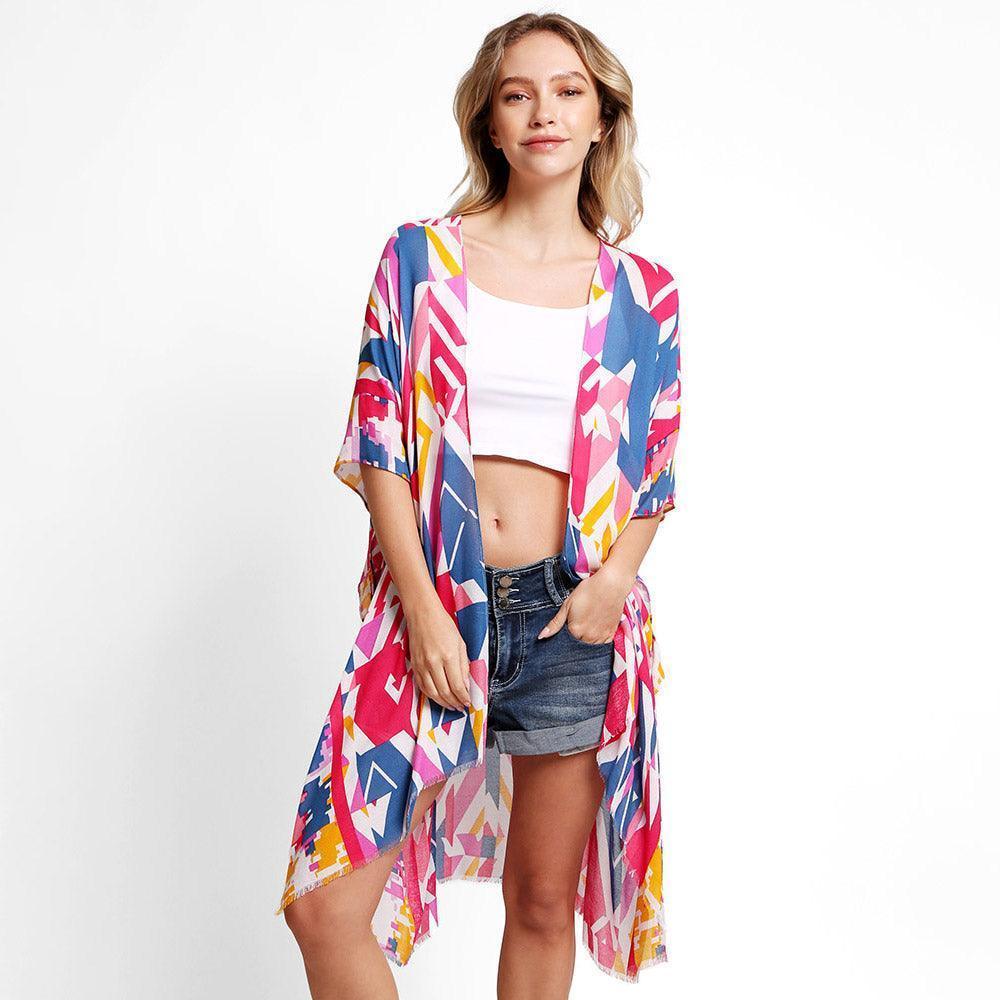 Red Abstract Cover Up Kimono Poncho - Jewelry Store by Erik Rayo