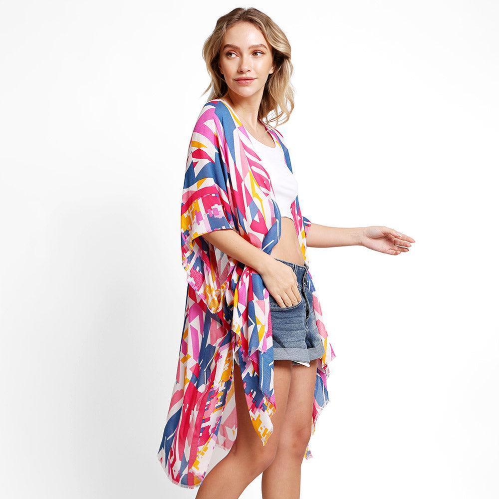 Red Abstract Cover Up Kimono Poncho - Jewelry Store by Erik Rayo