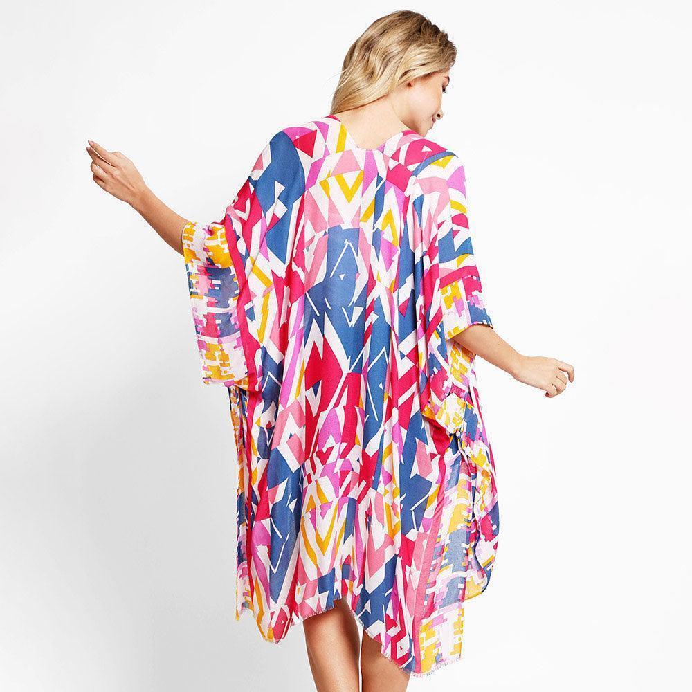 Red Abstract Cover Up Kimono Poncho - Jewelry Store by Erik Rayo