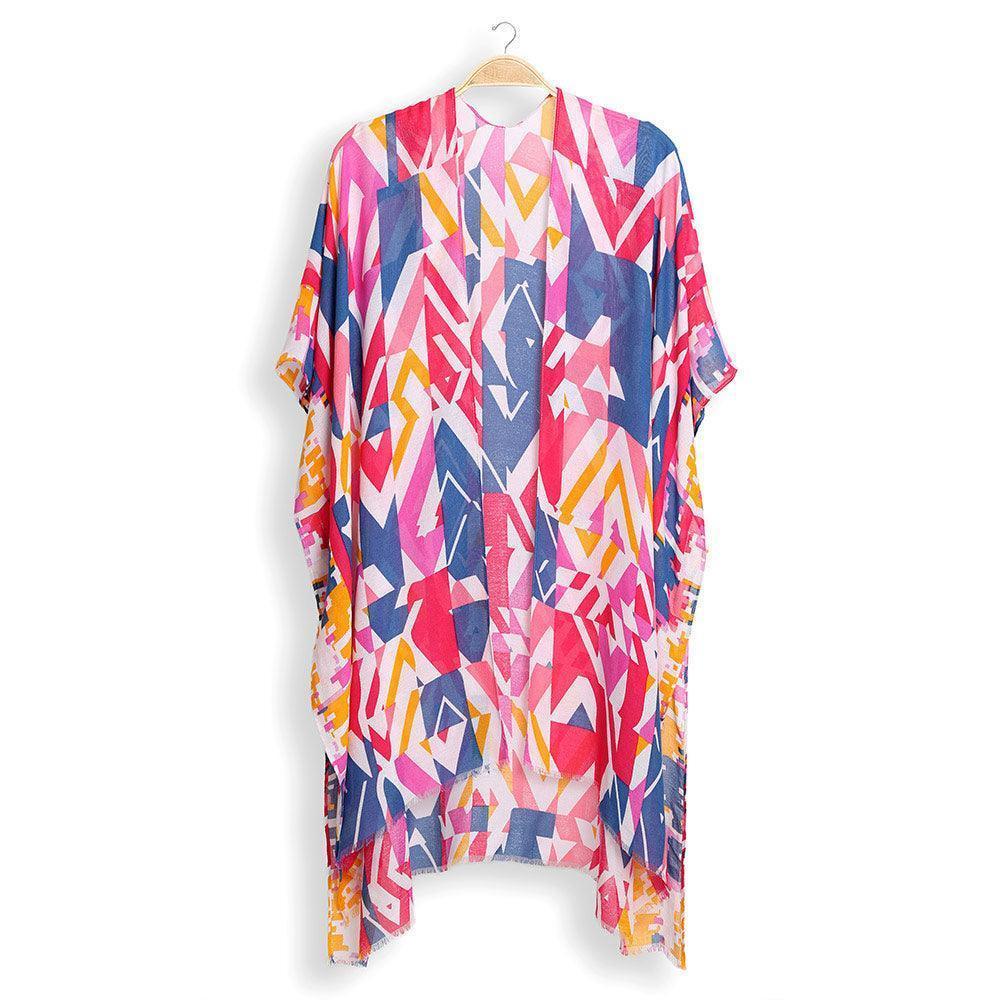 Red Abstract Cover Up Kimono Poncho - Jewelry Store by Erik Rayo