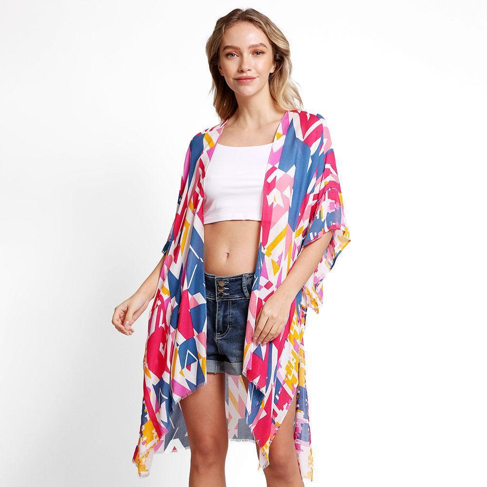 Red Abstract Cover Up Kimono Poncho - Jewelry Store by Erik Rayo