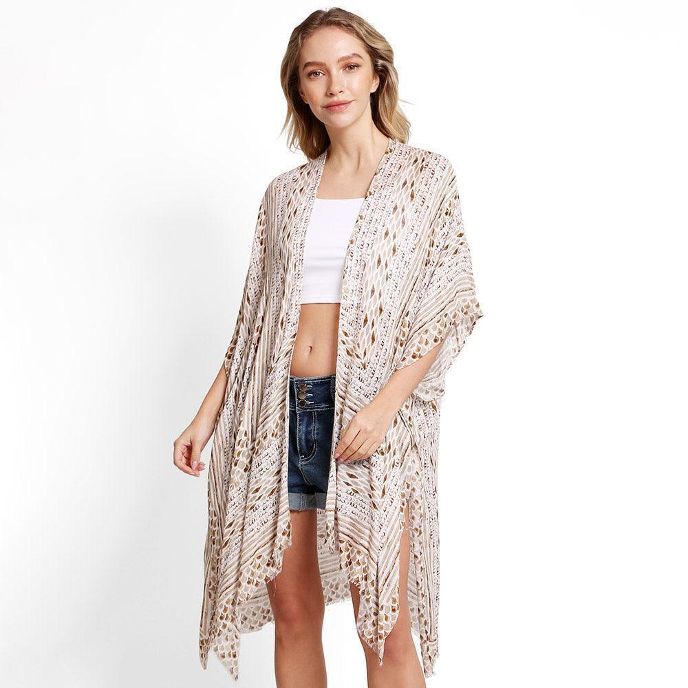Beige Scale Mixed Cover Up Kimono Poncho - Jewelry Store by Erik Rayo