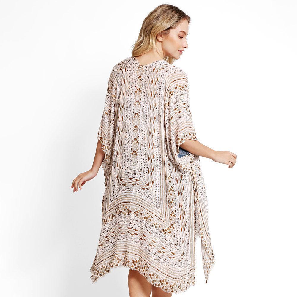 Beige Scale Mixed Cover Up Kimono Poncho - Jewelry Store by Erik Rayo
