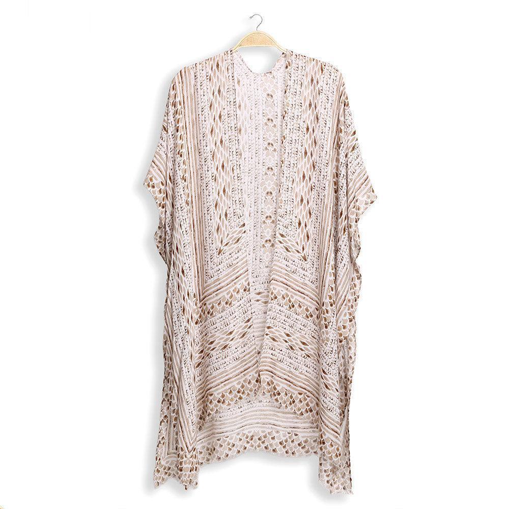 Beige Scale Mixed Cover Up Kimono Poncho - Jewelry Store by Erik Rayo