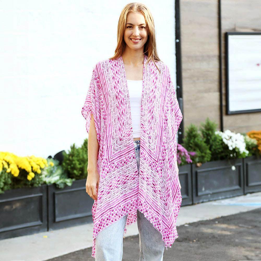 Pink Scale Mixed Cover Up Kimono Poncho - Jewelry Store by Erik Rayo
