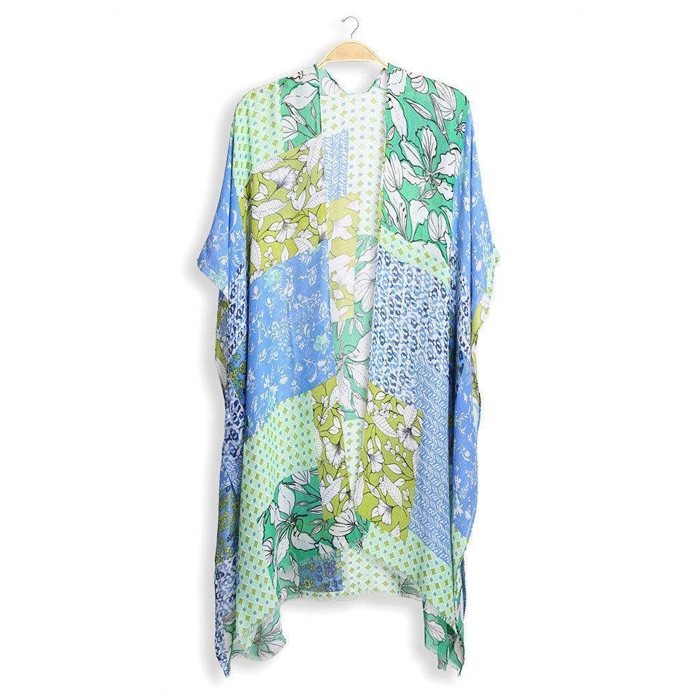 Blue Floral Mixed Cover Up Kimono Poncho - Jewelry Store by Erik Rayo