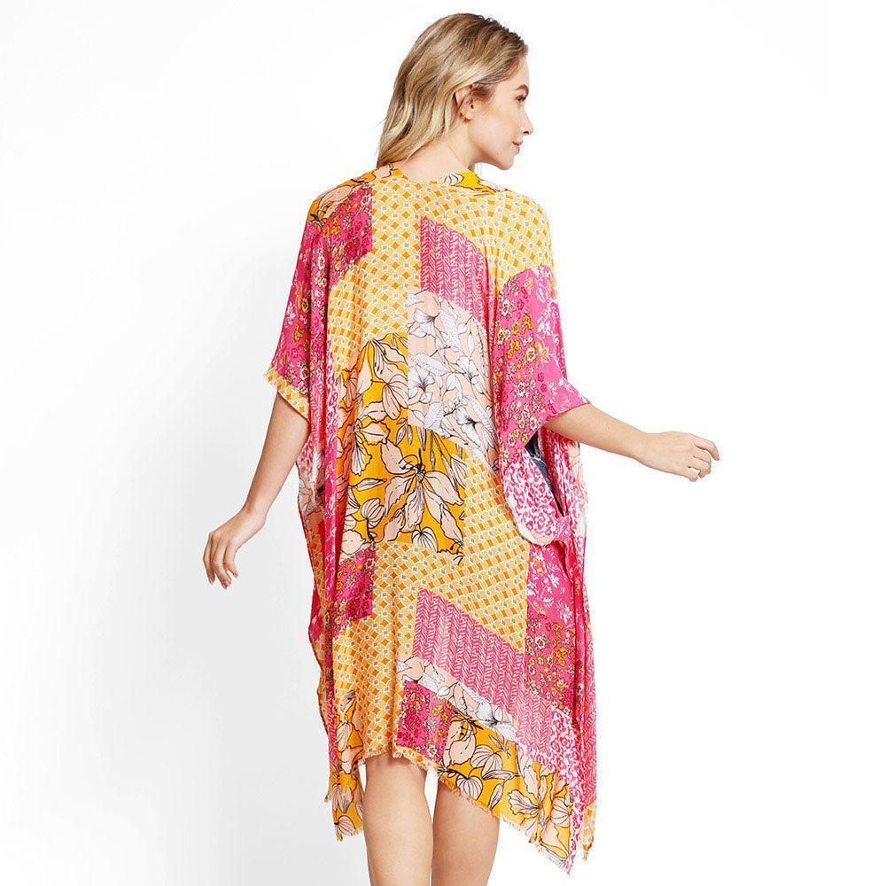Fuchsia Floral Mixed Cover Up Kimono Poncho - Jewelry Store by Erik Rayo
