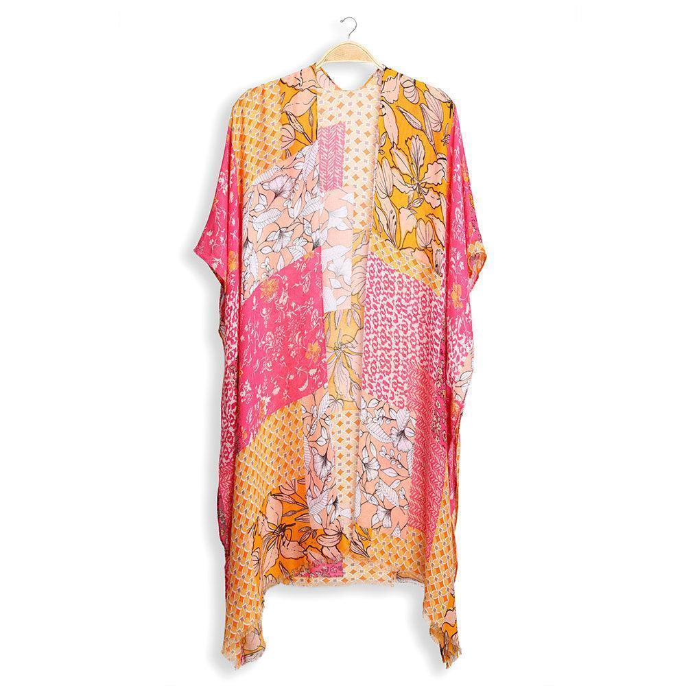 Fuchsia Floral Mixed Cover Up Kimono Poncho - Jewelry Store by Erik Rayo