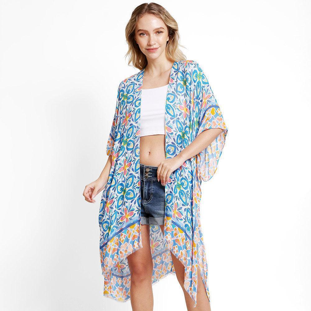 Blue Abstract Cover Up Kimono Poncho - Jewelry Store by Erik Rayo