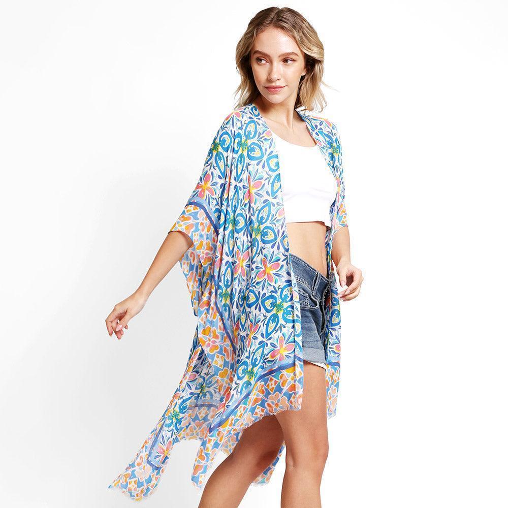 Blue Abstract Cover Up Kimono Poncho - Jewelry Store by Erik Rayo