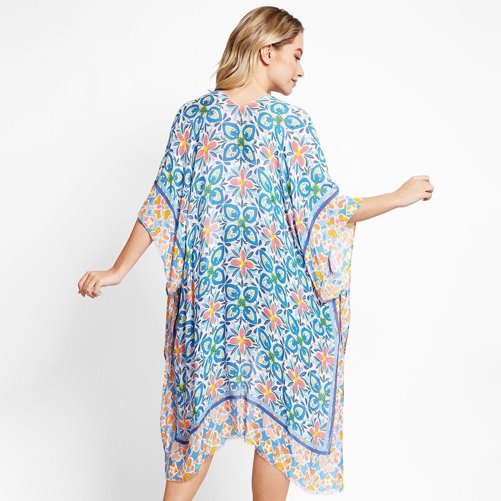 Blue Abstract Cover Up Kimono Poncho - Jewelry Store by Erik Rayo