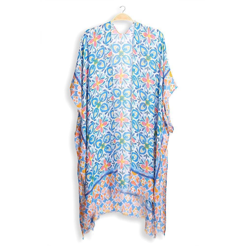 Blue Abstract Cover Up Kimono Poncho - Jewelry Store by Erik Rayo