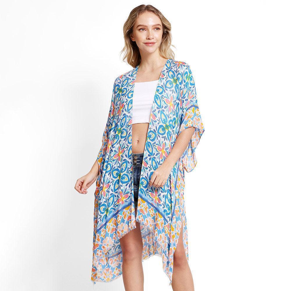 Blue Abstract Cover Up Kimono Poncho - Jewelry Store by Erik Rayo