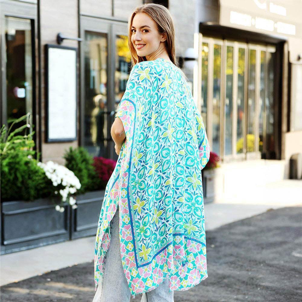 Green Abstract Cover Up Kimono Poncho - Jewelry Store by Erik Rayo