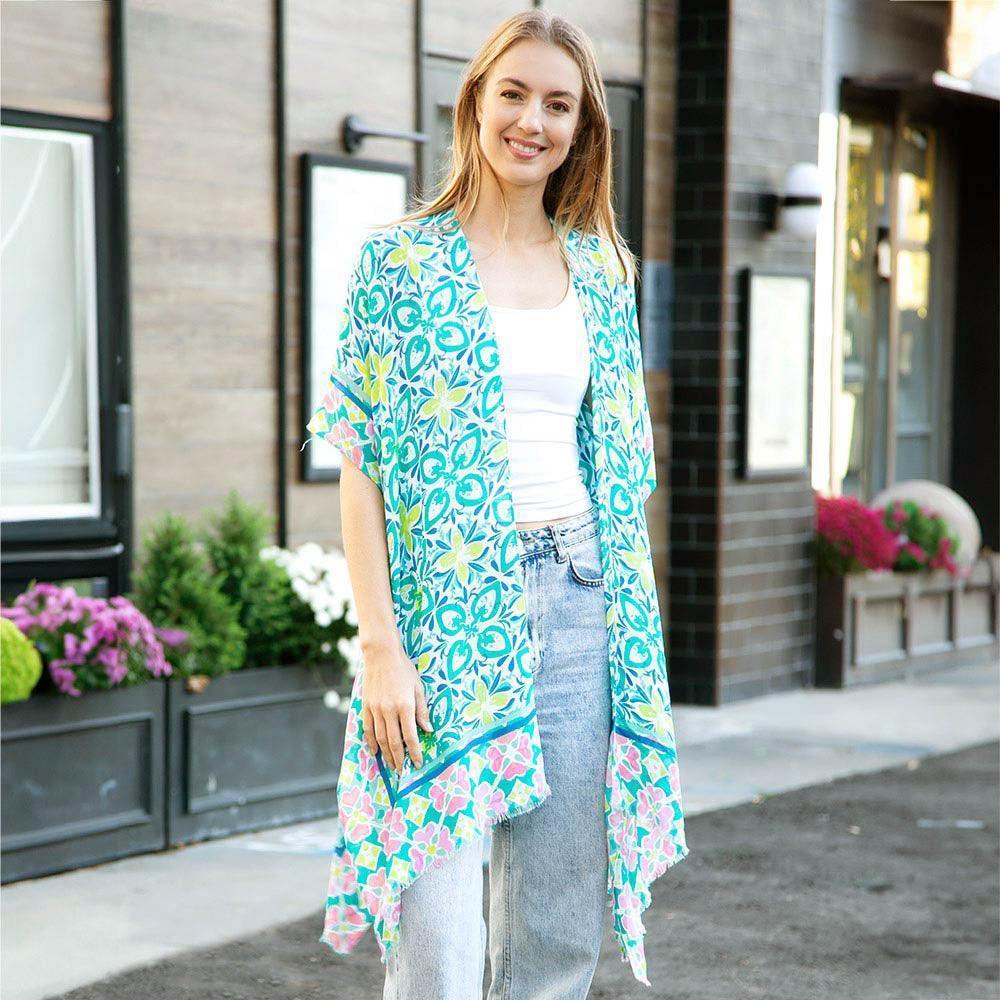 Green Abstract Cover Up Kimono Poncho - Jewelry Store by Erik Rayo
