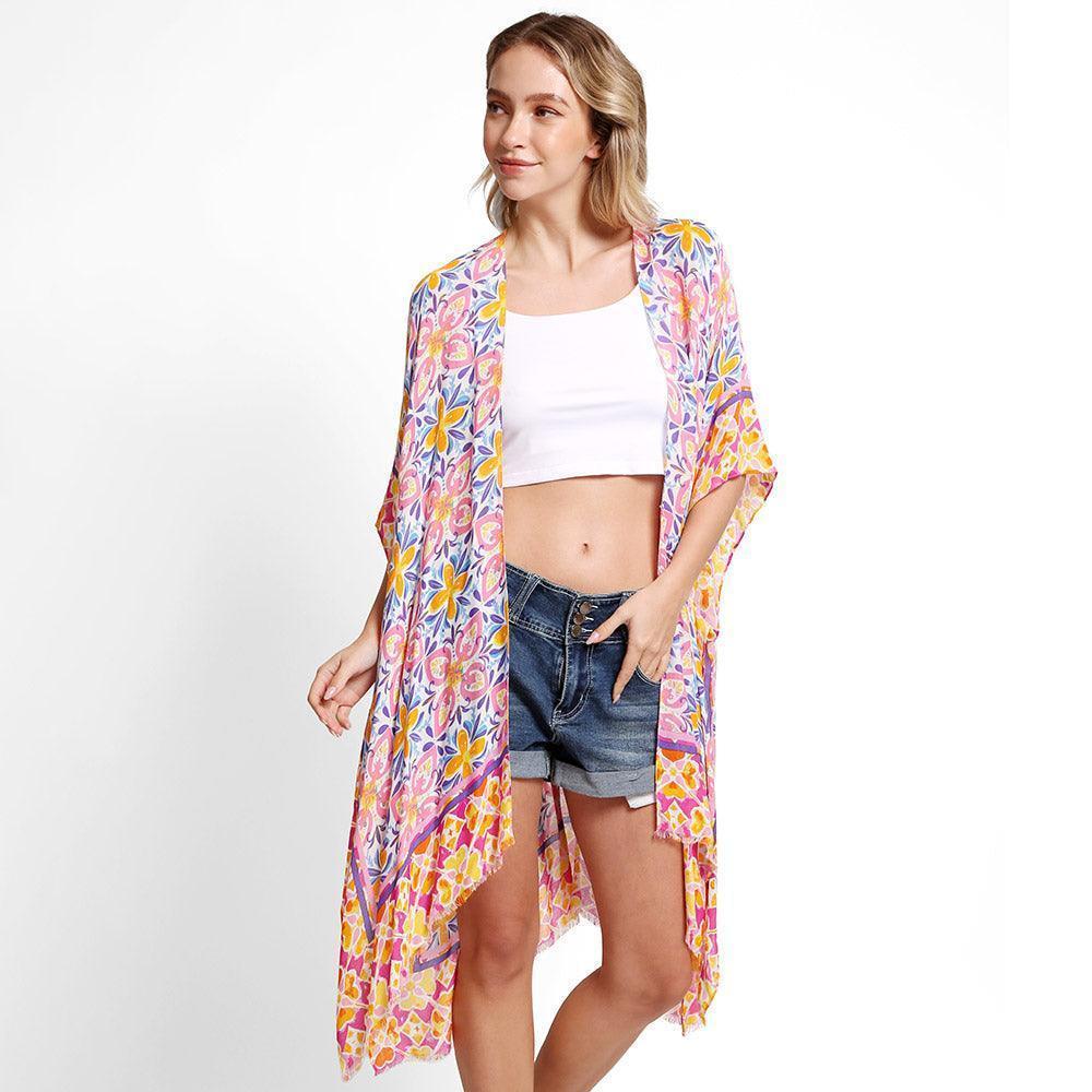 Pink Abstract Cover Up Kimono Poncho - Jewelry Store by Erik Rayo