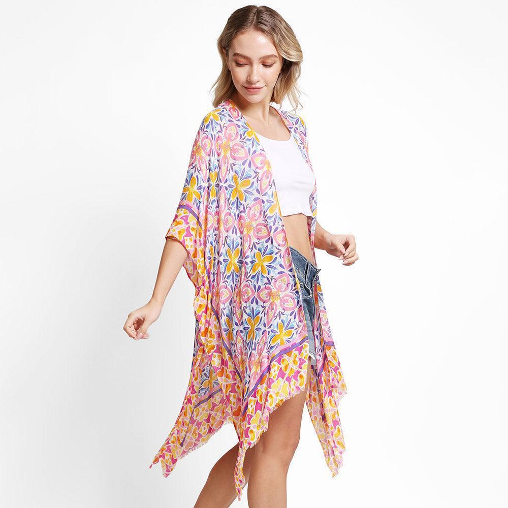 Pink Abstract Cover Up Kimono Poncho - Jewelry Store by Erik Rayo