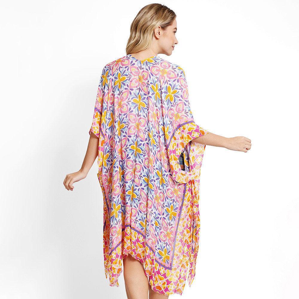 Pink Abstract Cover Up Kimono Poncho - Jewelry Store by Erik Rayo