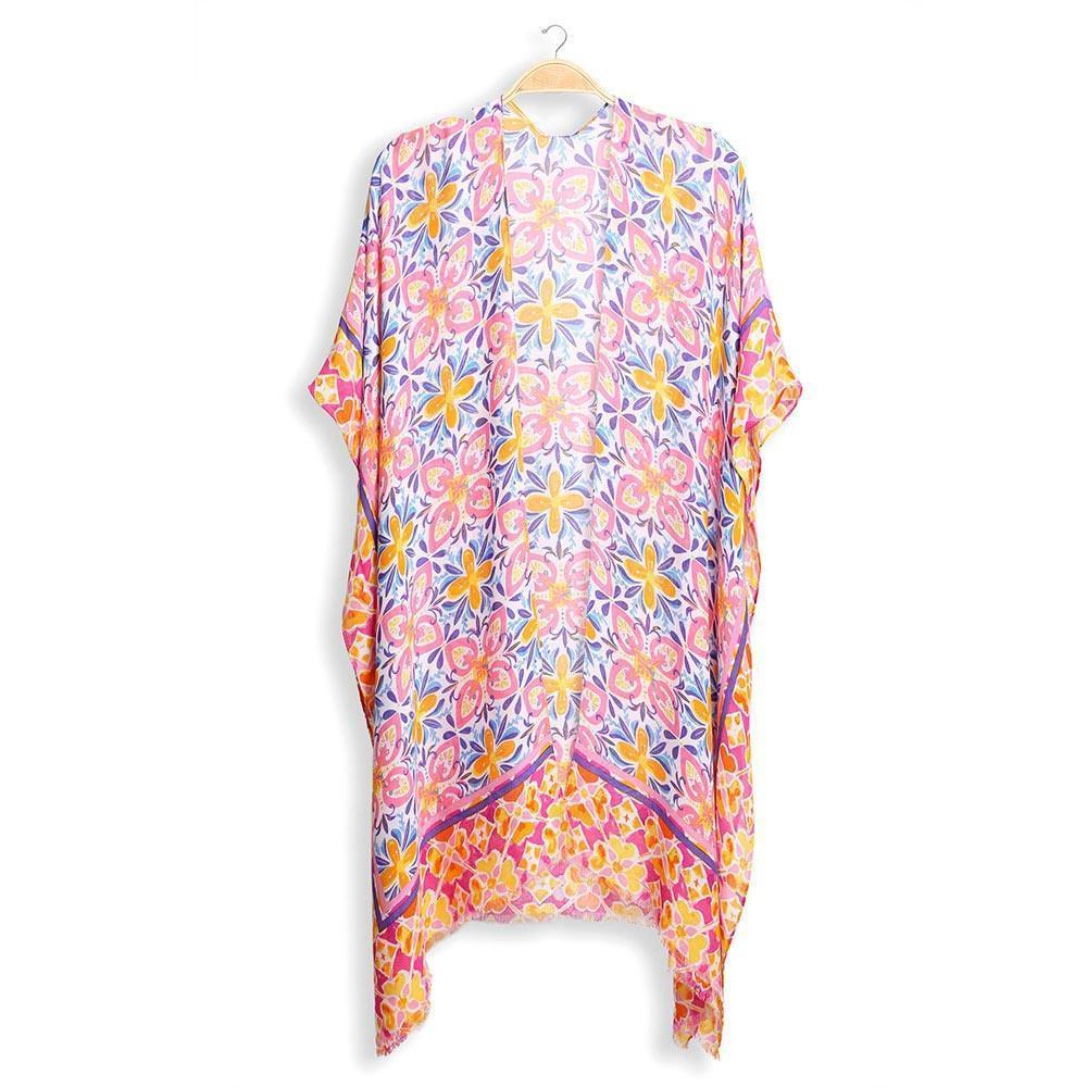 Pink Abstract Cover Up Kimono Poncho - Jewelry Store by Erik Rayo
