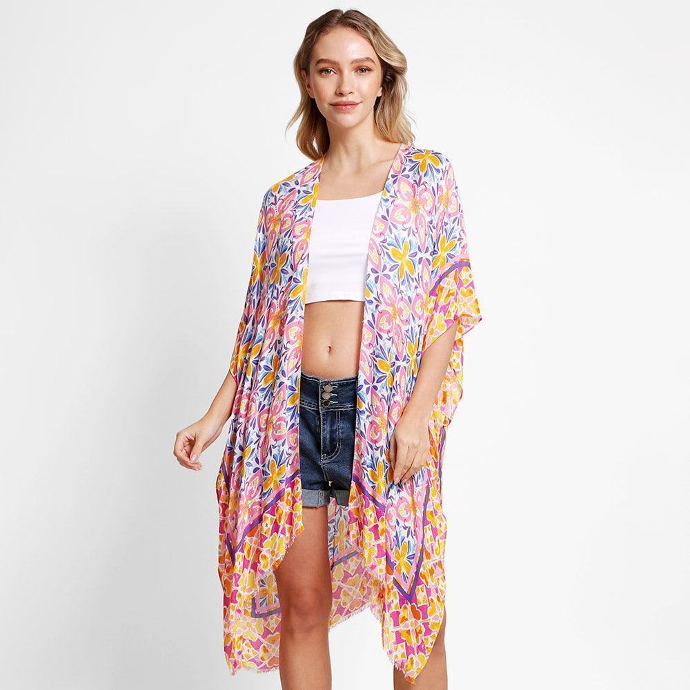 Pink Abstract Cover Up Kimono Poncho - Jewelry Store by Erik Rayo