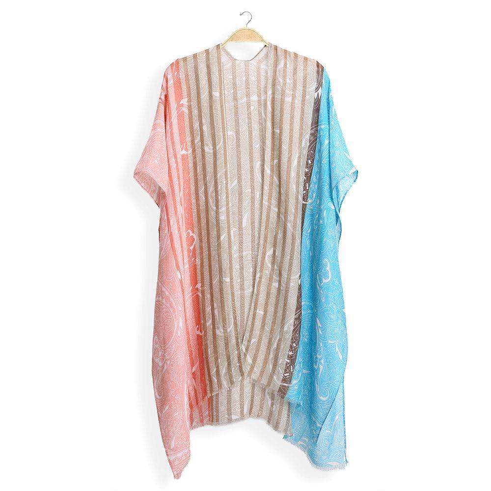 Orange Paisley Stripe Cover Up Kimono Poncho - Jewelry Store by Erik Rayo