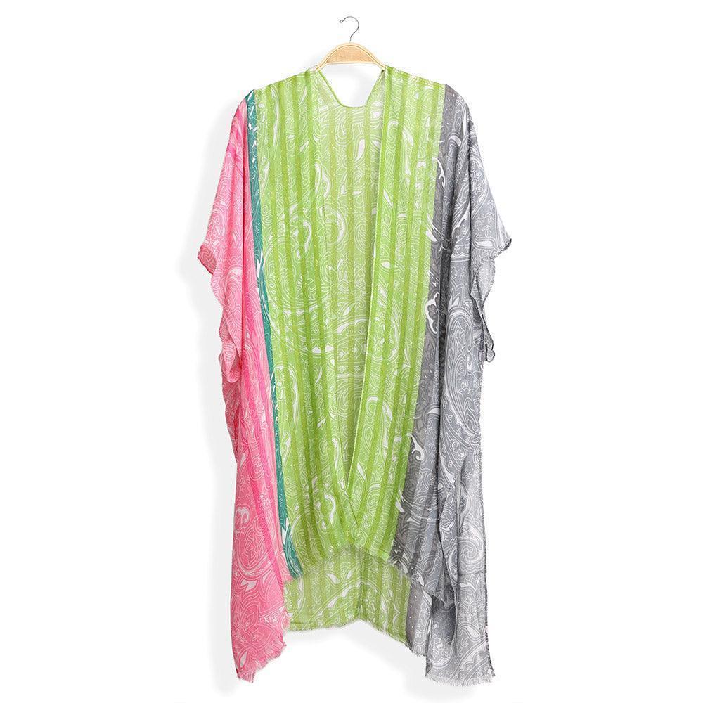 Pink Paisley Stripe Cover Up Kimono Poncho - Jewelry Store by Erik Rayo