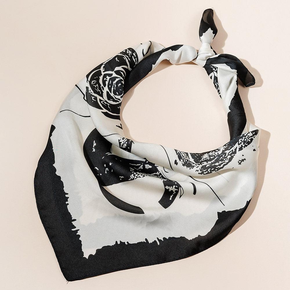 Black Flower Print Scarf