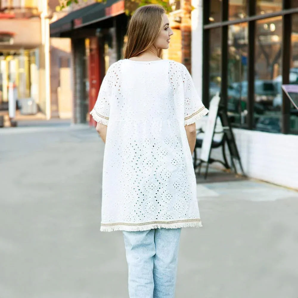 White Braided V Neck Lace Cover Up Dress - Jewelry Store by Erik Rayo