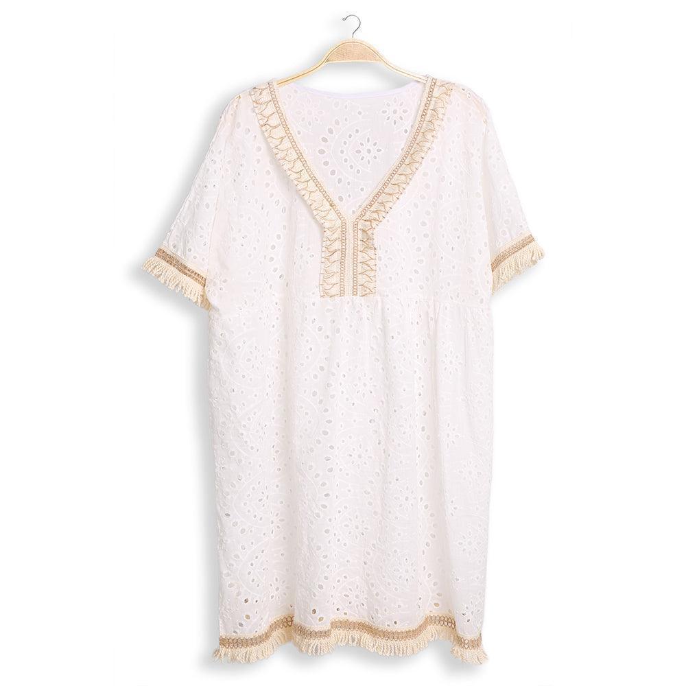 White Braided V Neck Lace Cover Up Dress - Jewelry Store by Erik Rayo