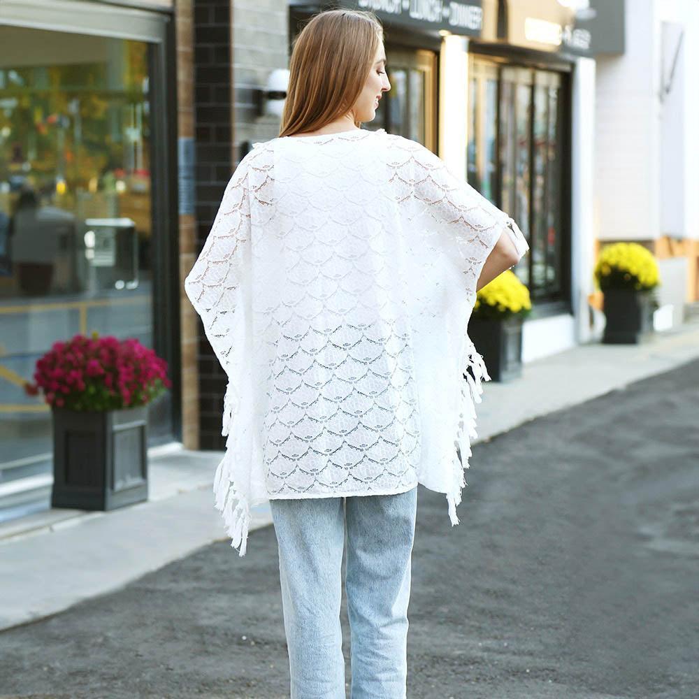 White Braided Tie-Knot V Neck Lace Cover Up Dress - Jewelry Store by Erik Rayo