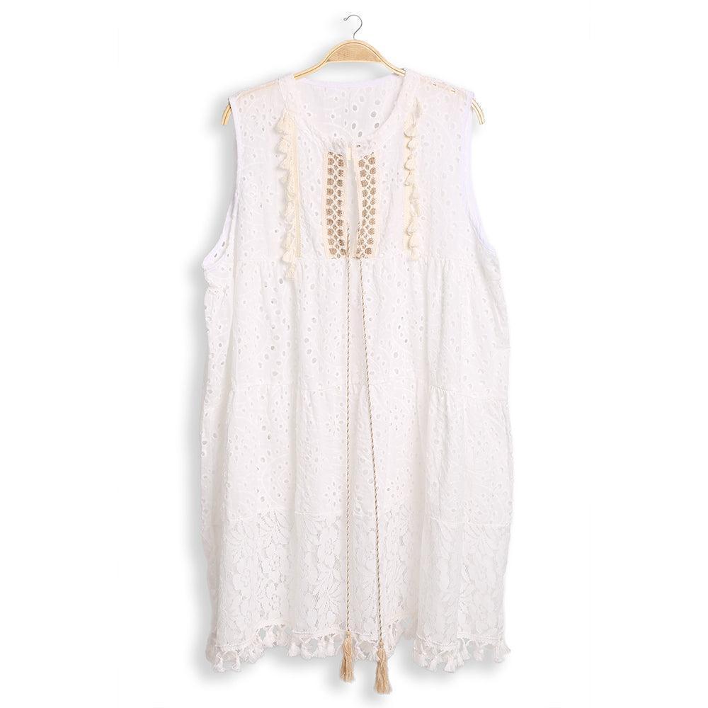 White Sleeveless Tie-Knot Lace Cover Up Dress - Jewelry Store by Erik Rayo