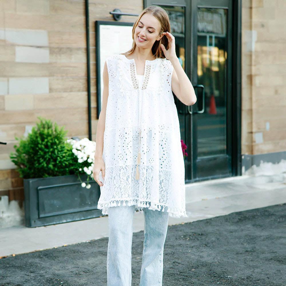 White Sleeveless Tie-Knot Lace Cover Up Dress - Jewelry Store by Erik Rayo