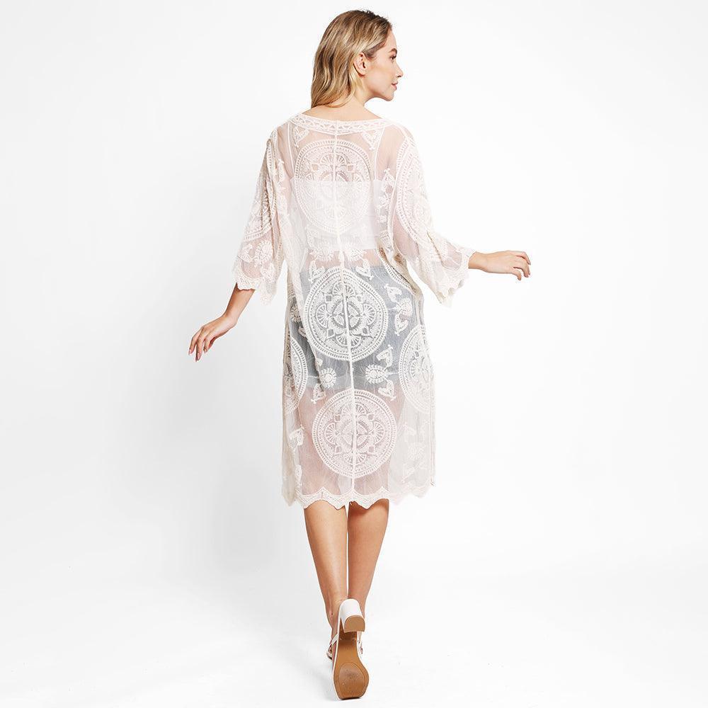 White Tie-Knot Lace Cover Up Kimono Poncho - Jewelry Store by Erik Rayo