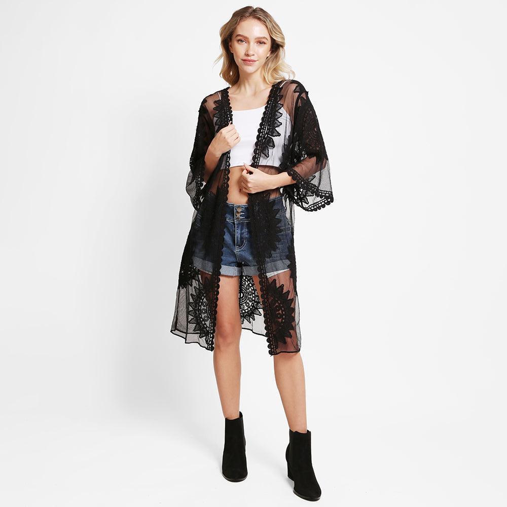 Black Lace Cover Up Kimono Poncho - Jewelry Store by Erik Rayo