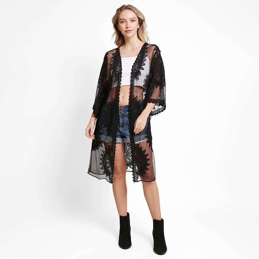 Black Lace Cover Up Kimono Poncho - Jewelry Store by Erik Rayo