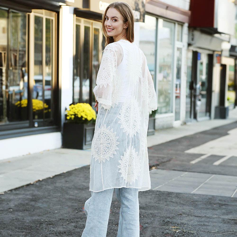 White Lace Cover Up Kimono Poncho - Jewelry Store by Erik Rayo