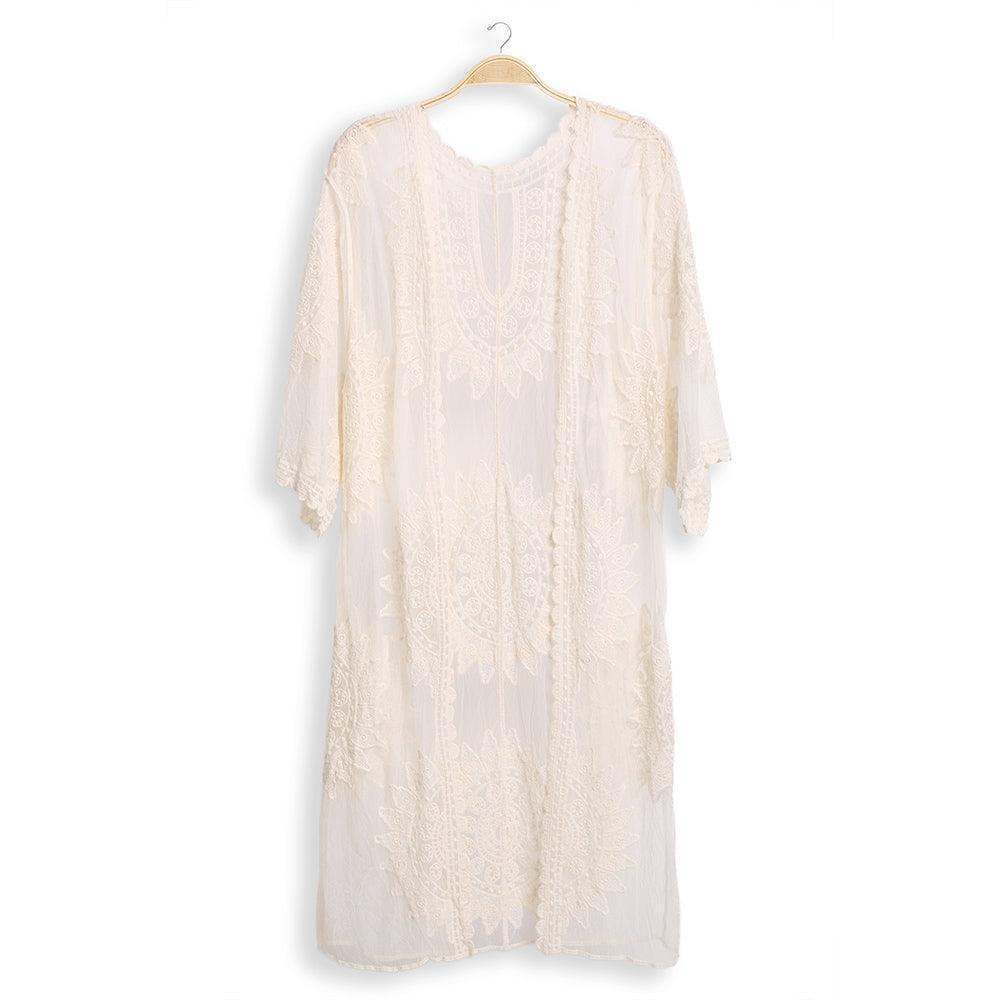 White Lace Cover Up Kimono Poncho - Jewelry Store by Erik Rayo