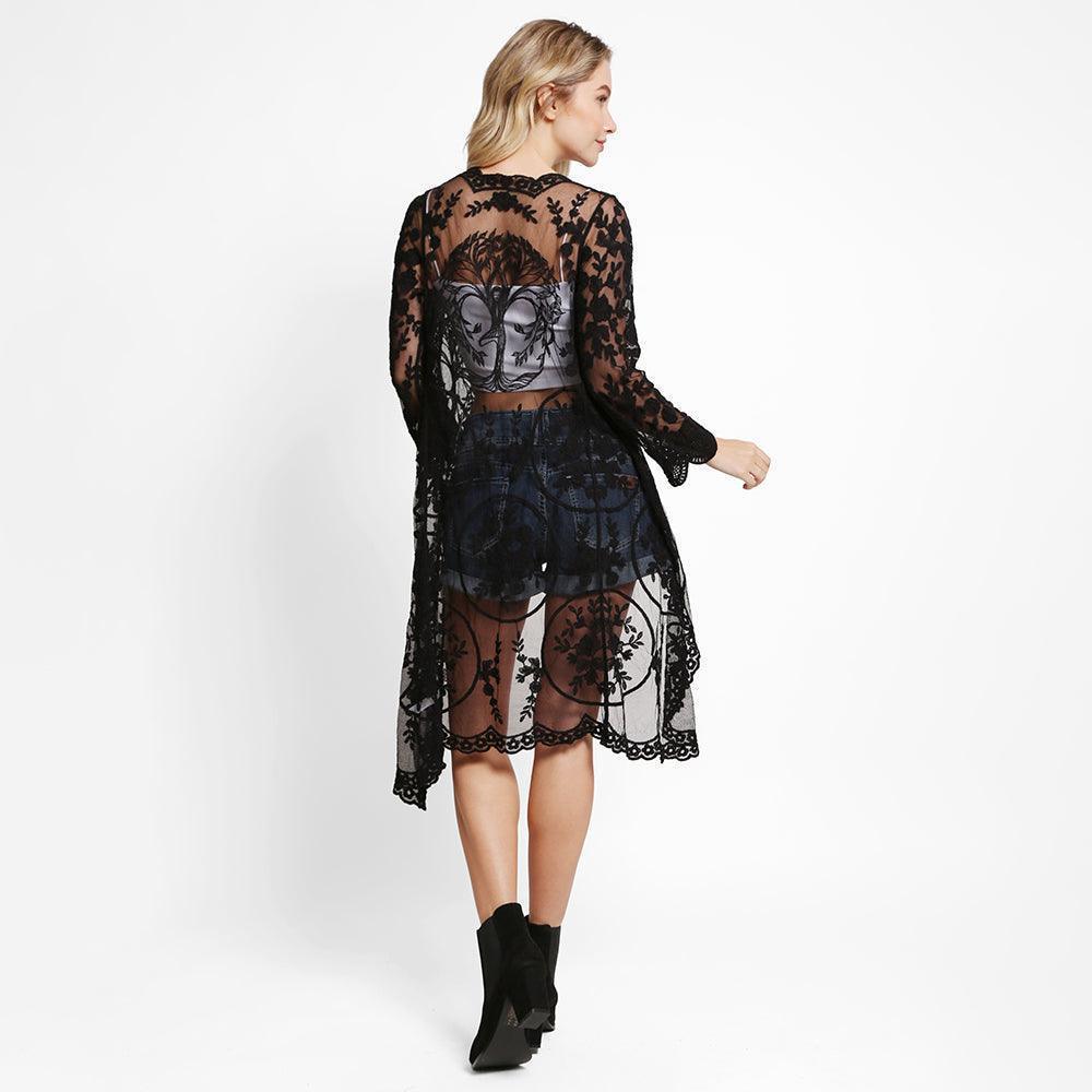 Black Floral Lace Cover Up Kimono Poncho - Jewelry Store by Erik Rayo