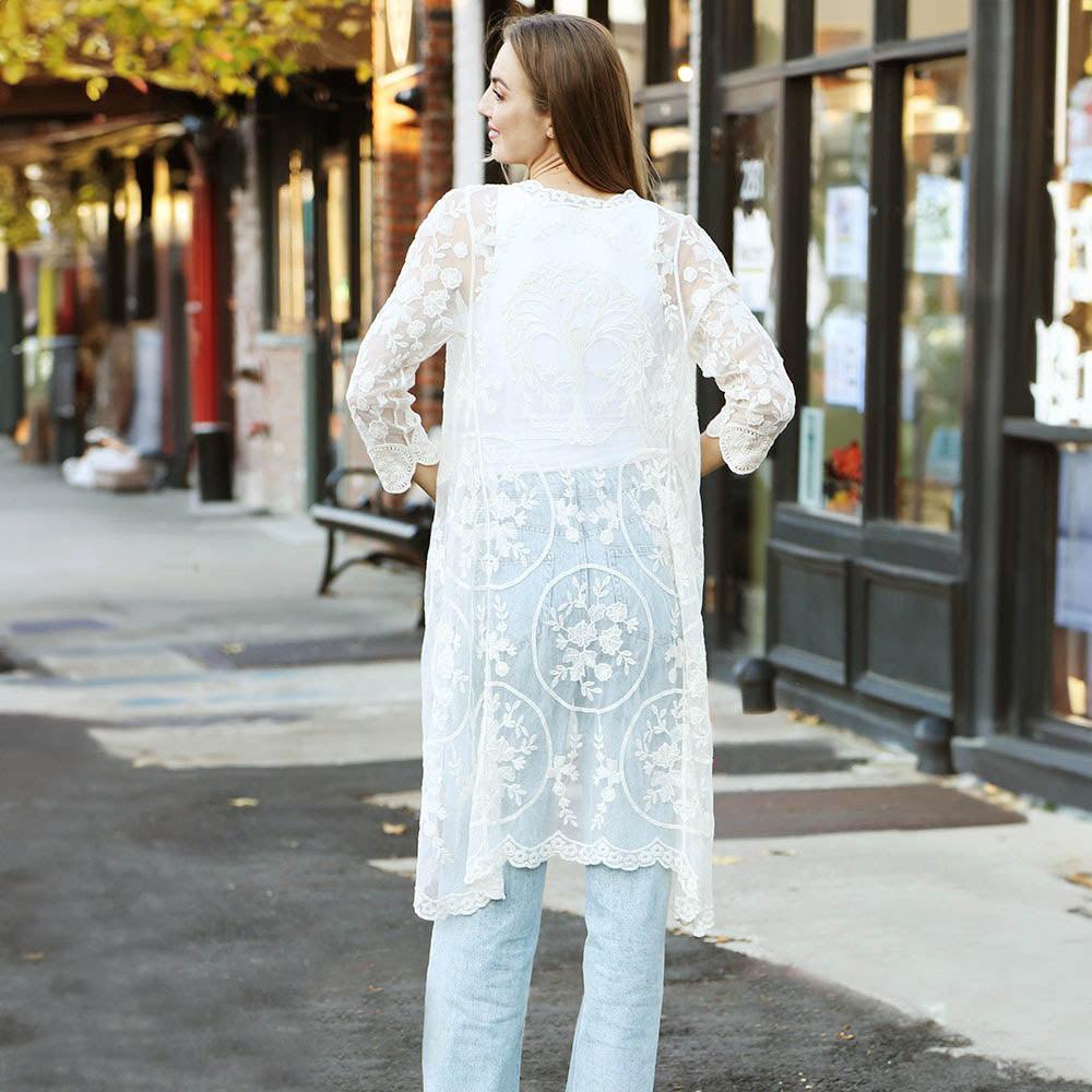 White Floral Lace Cover Up Kimono Poncho - Jewelry Store by Erik Rayo