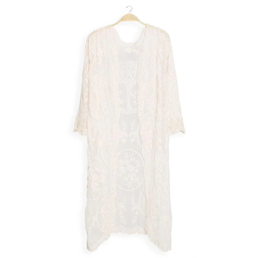 White Floral Lace Cover Up Kimono Poncho - Jewelry Store by Erik Rayo