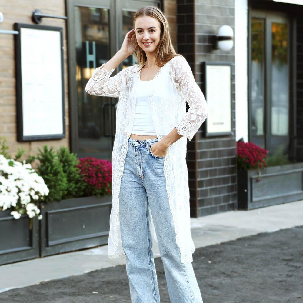 White Floral Lace Cover Up Kimono Poncho - Jewelry Store by Erik Rayo