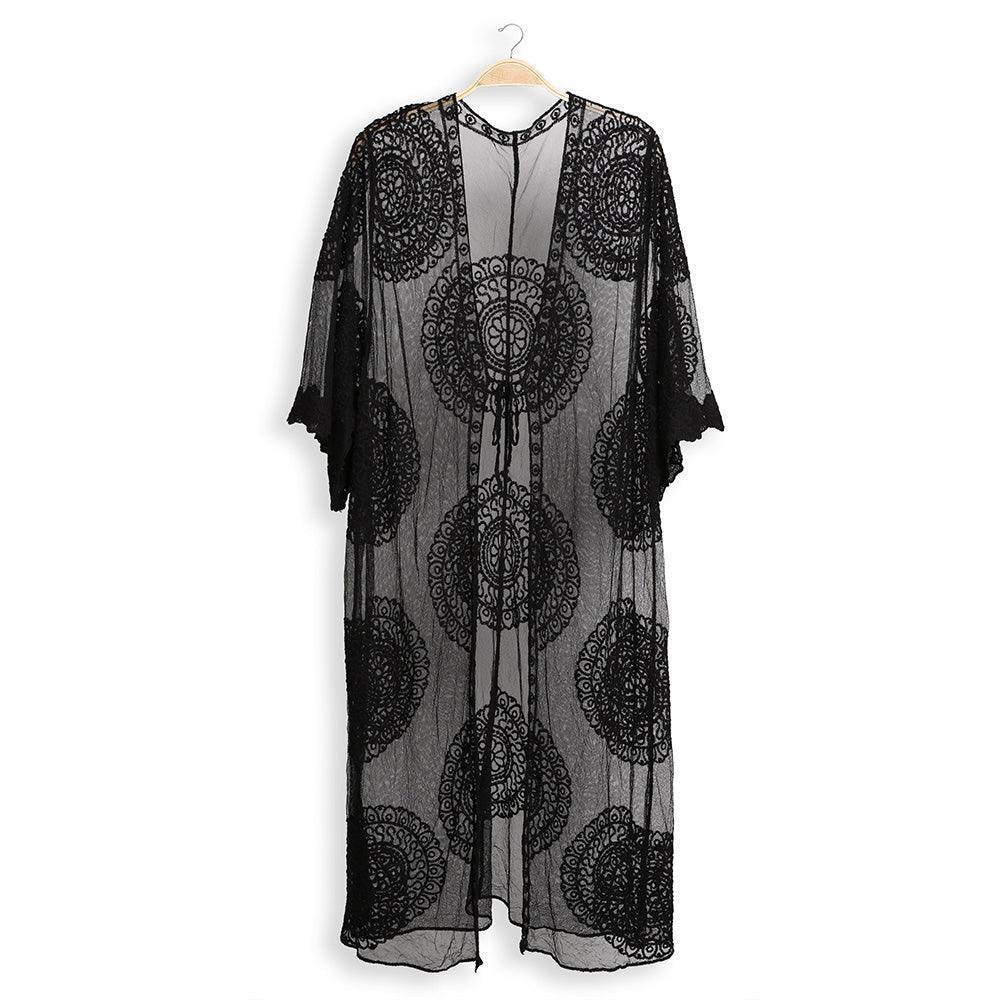Black Tie-Knot Lace Cover Up Kimono Poncho - Jewelry Store by Erik Rayo