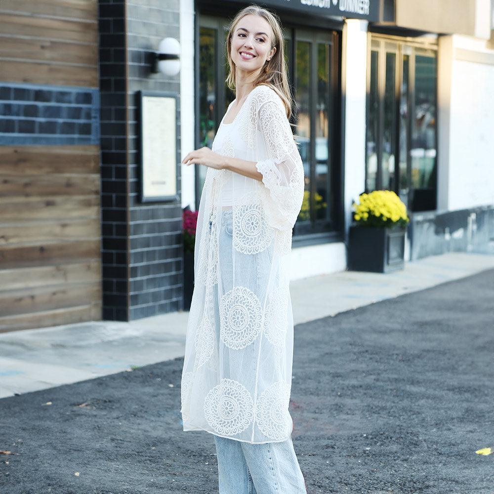 White Tie-Knot Lace Cover Up Kimono Poncho - Jewelry Store by Erik Rayo