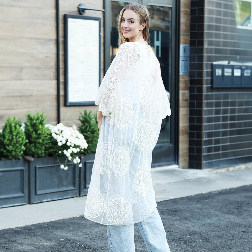 White Tie-Knot Lace Cover Up Kimono Poncho - Jewelry Store by Erik Rayo
