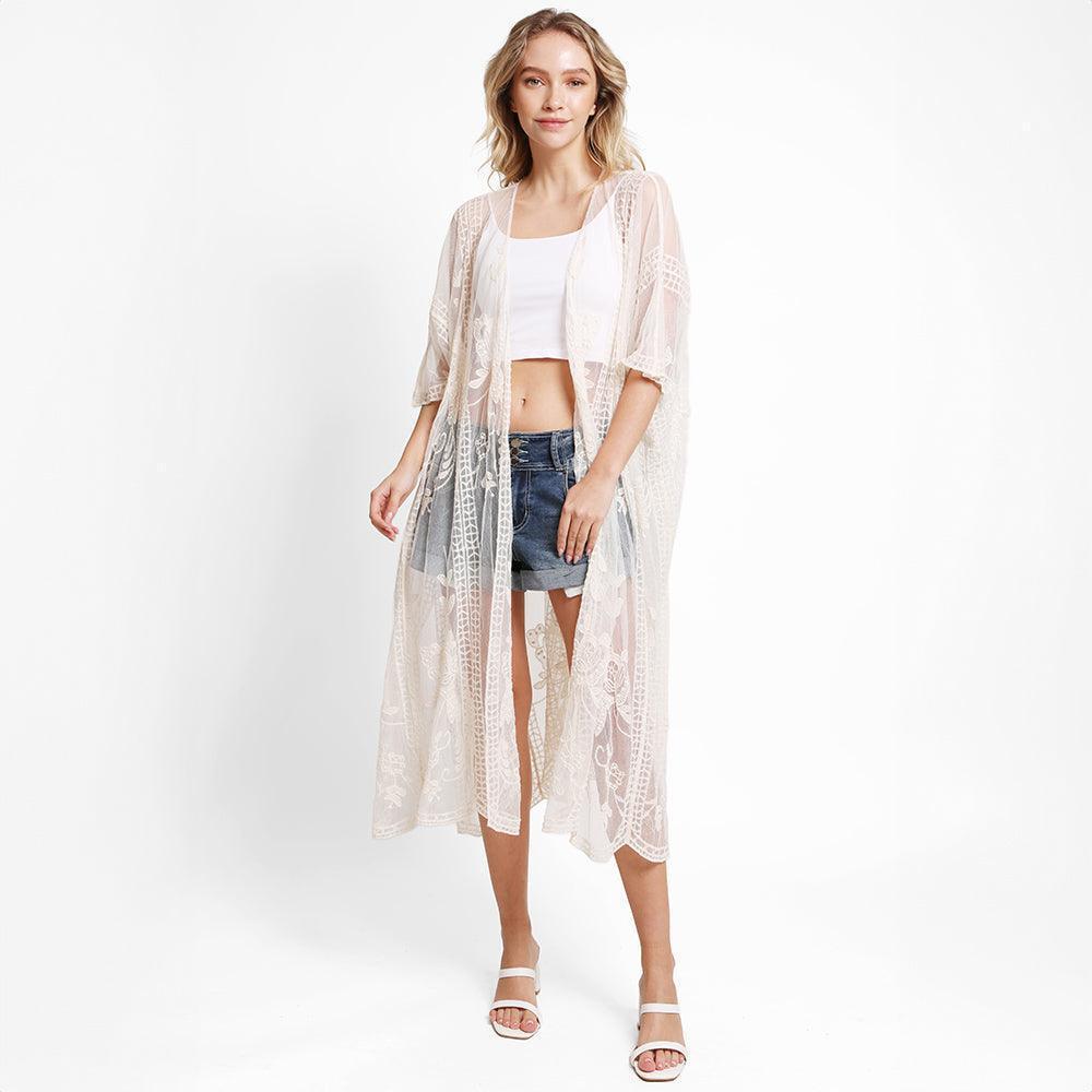 White Floral Lace Cover Up Kimono Poncho - Jewelry Store by Erik Rayo