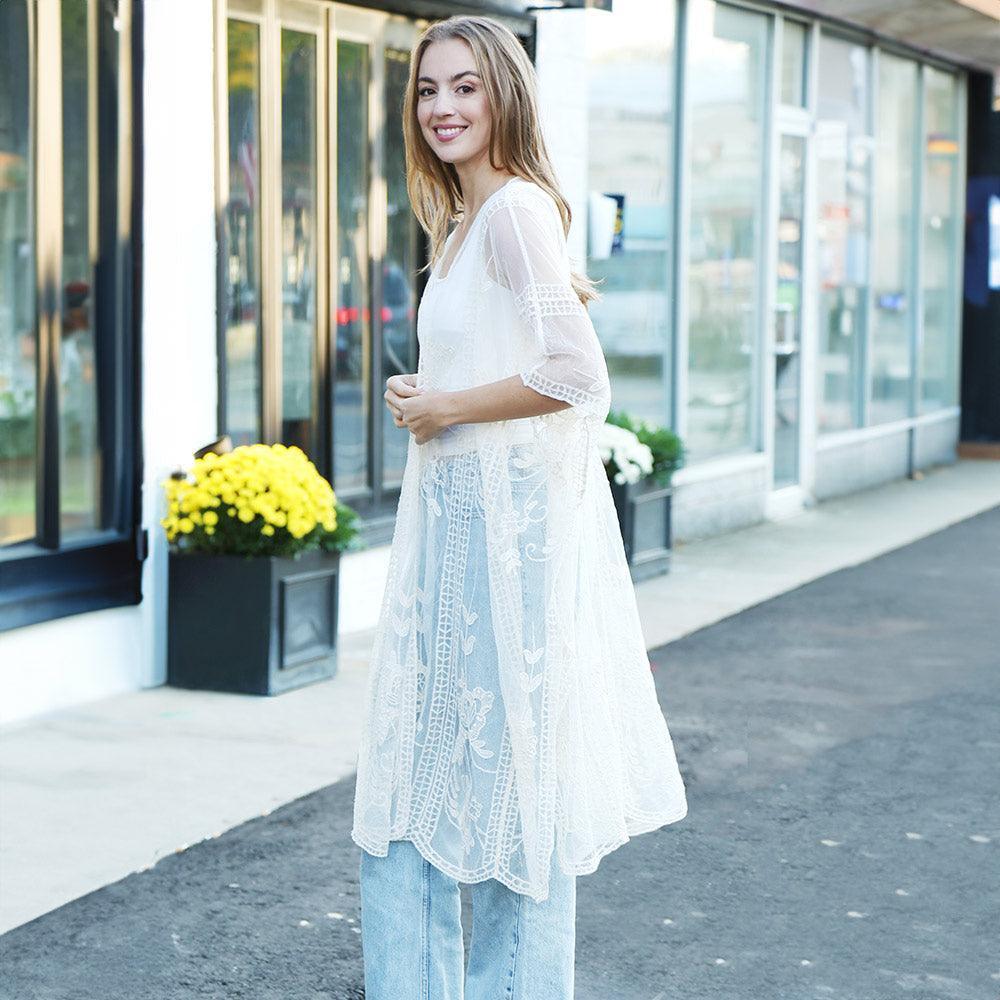 White Floral Lace Cover Up Kimono Poncho - Jewelry Store by Erik Rayo