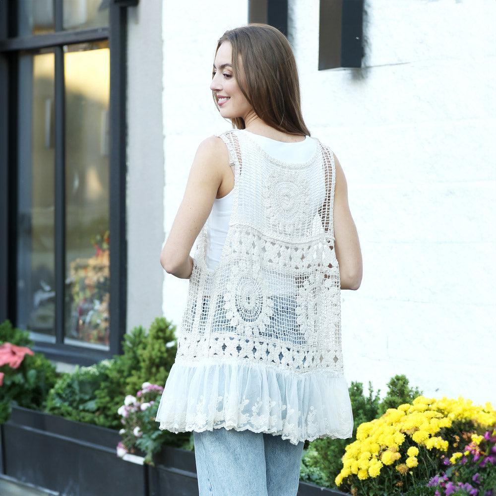 Ivory Solid Crochet Vest With Lace Trim - Jewelry Store by Erik Rayo