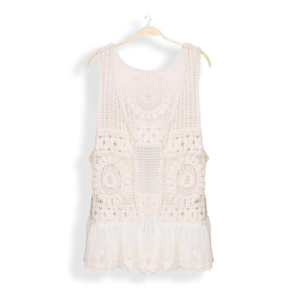 Ivory Solid Crochet Vest With Lace Trim - Jewelry Store by Erik Rayo